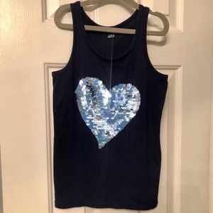 Girls Navy Sparkle Heart Tank Top